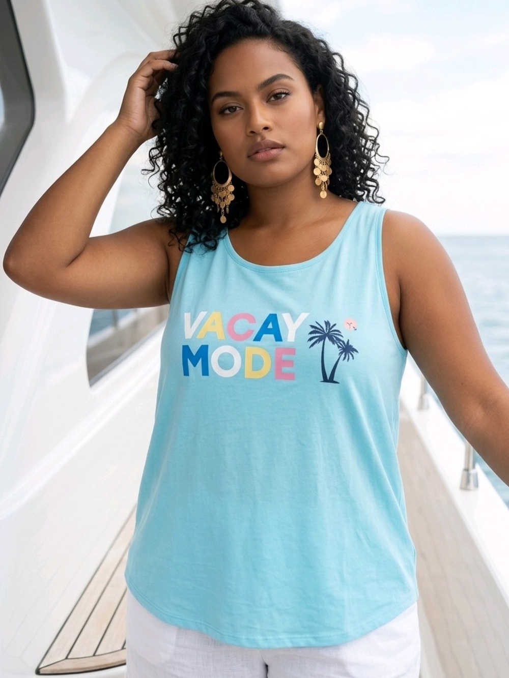 NWT St. John's Bay Blue Graphic VACAY MODE Tank Top